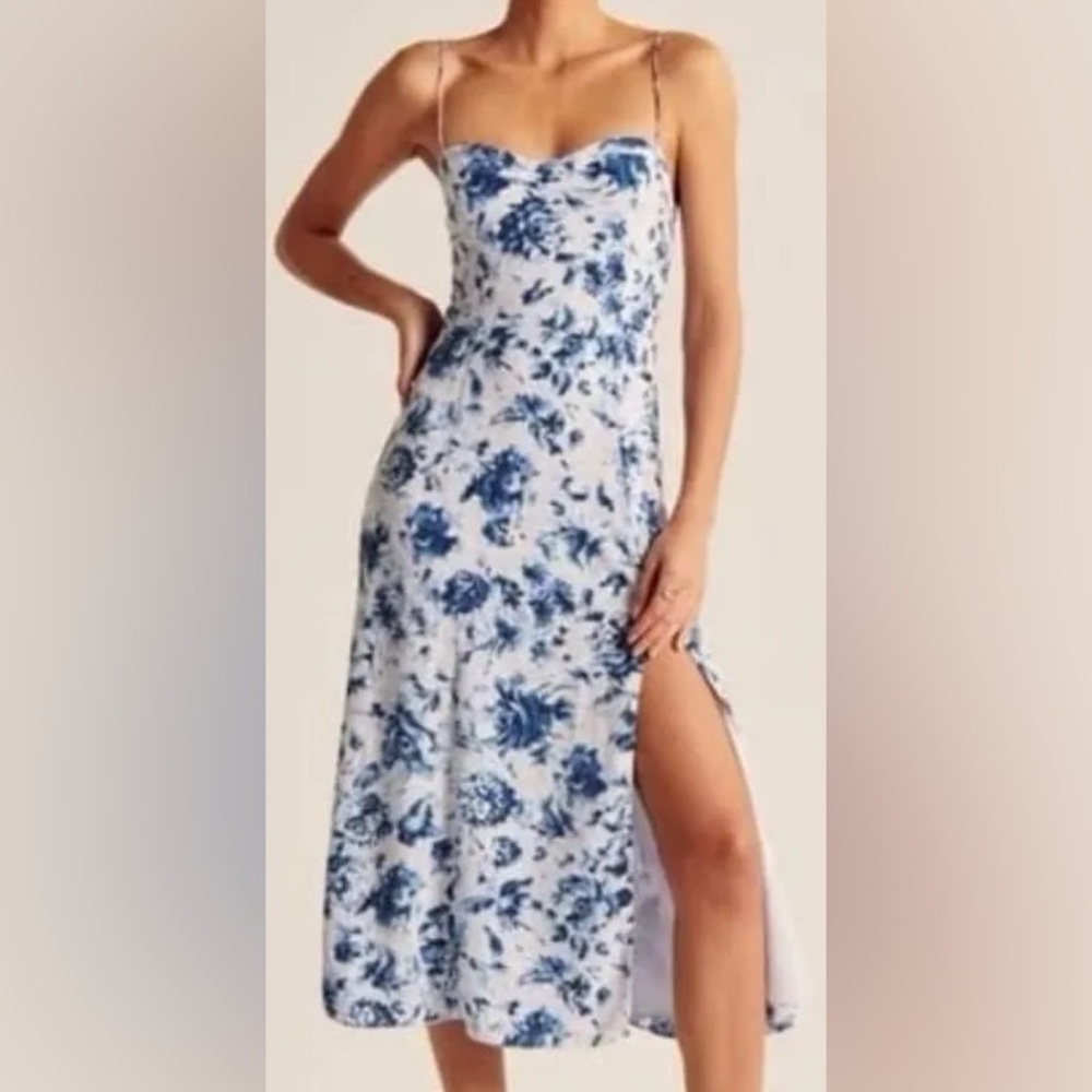Abercrombie & Fitch White and Blue Floral Midi Dress